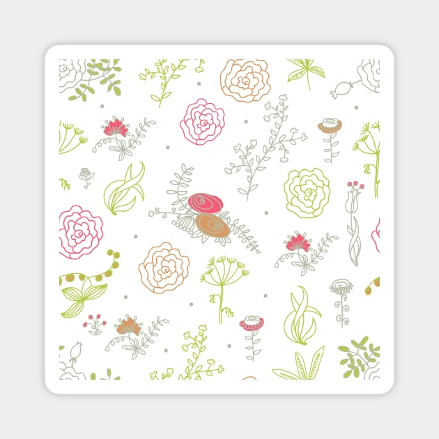 Elegance Seamless pattern with flowers, vector floral illustration in vintage style Magnet by Olga Berlet