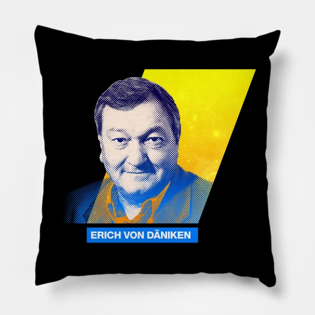 Erich von Däniken Pillow by theslightlynormal