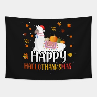 Happy Hallothanksmas / Cute Llama Happy Hallothanksmas Tapestry