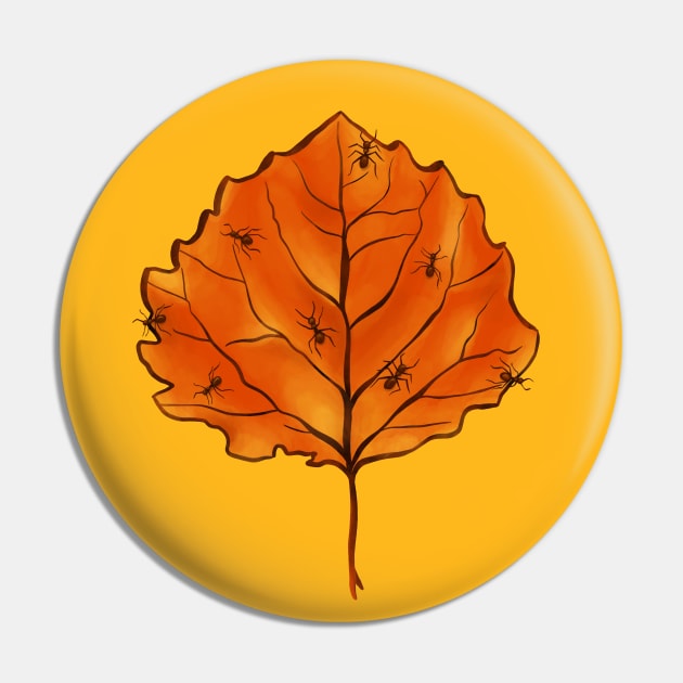 Autumn Leaf And Ants In Yellow Orange Pin by Boriana Giormova