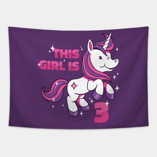 Cute Unicorn Birthday | This Girl Is Now 3 Tapestry