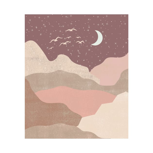 Boho Neutral Pastel Landscape Moon Stars Design by zedonee