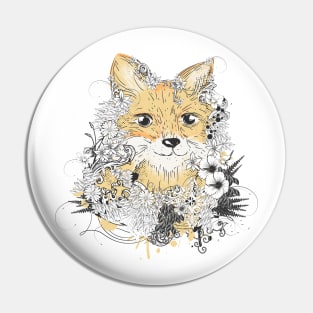 small golden fox with floral decoration Pin