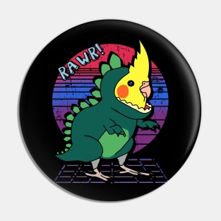 Aesthetic Vaporwave Cockatiel Dinosaur Doodle Pin