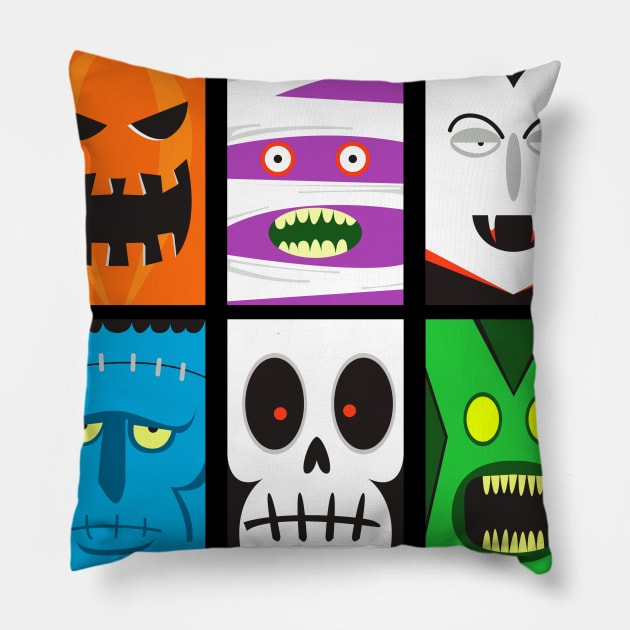 Cute Halloween Horror Faces Pillow by machmigo