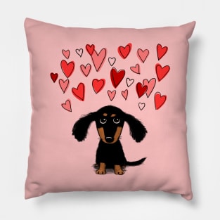 Cute Dachshund Puppy Dog with Valentine Hearts Pillow