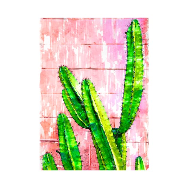 Green Cactus Pink Wall Marker Sketch by ColortrixArt