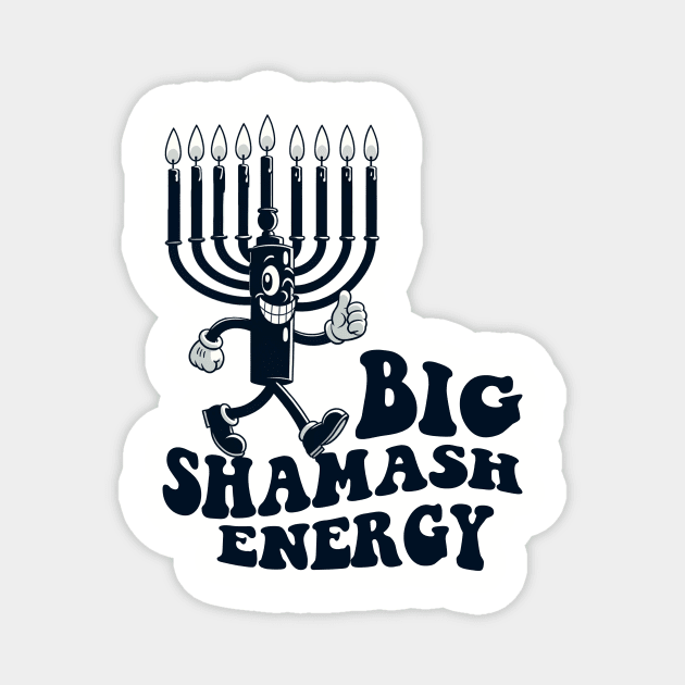Big Shamash Energy Retro Cartoon Hanukkah Menorah Magnet by dystopic