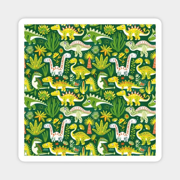 Delightful Dinosaurs in Enchanted Garden Pattern Magnet by star trek fanart and more