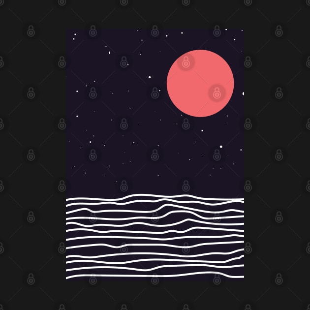 Minimalist Starry Night and Ocean waves Grapic Design by CityNoir