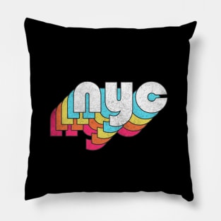 NYC  / Retro Faded Style Typography Design Pillow