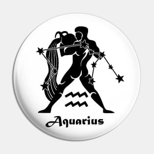 Aquarius - Zodiac Astrology Symbol with Constellation and Water Bearer Design (Black on White Variant) Pin