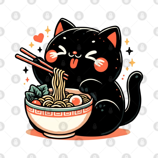 Kawai Cat Eating Ramen by VisionDesigner