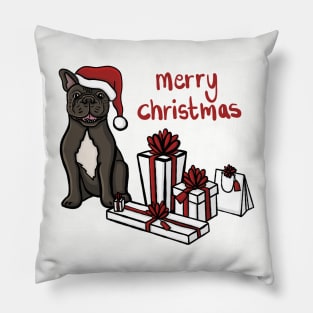 Merry Christmas French Bulldog Santa Hat And Gifts Digital Illustration Pillow