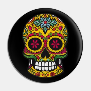 Sunlit Whispers: Sugar Skull Art - Yellow with Delicate Pink Accents Pin