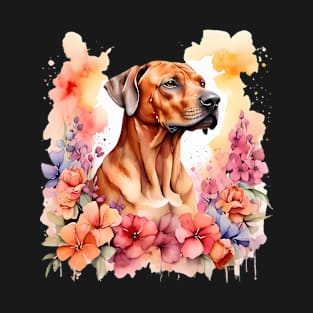 A rhodesian ridgeback decorated with beautiful watercolor flowers T-Shirt