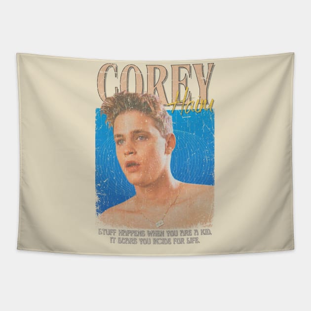 Corey Haim Vintage 1980 // Stuff happens when you are a kid, it scars you inside for life Original Fan Design Artwork Tapestry by A Design for Life