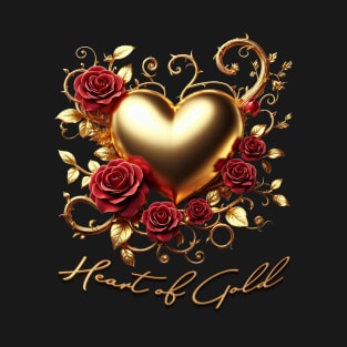 Heart Of Gold - Golden Heart With Red Roses T-Shirt