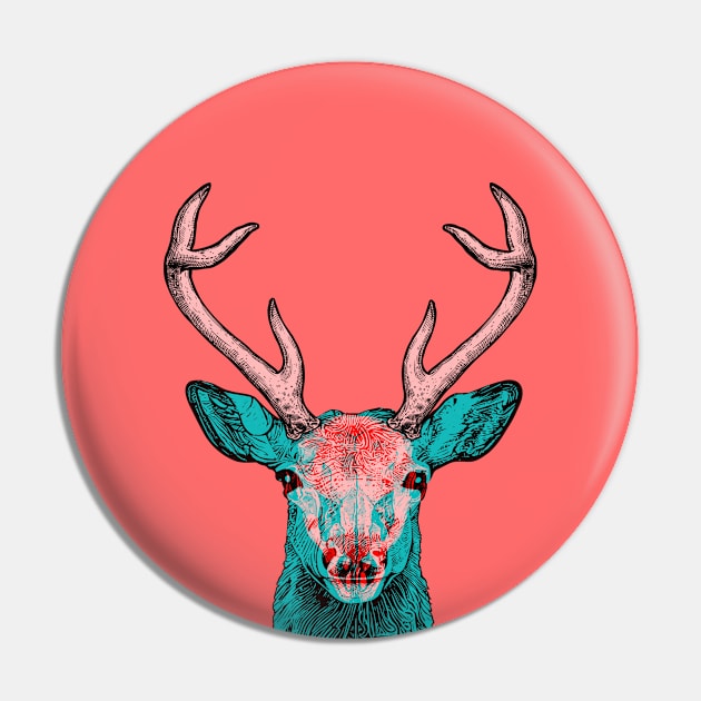 Deer Skull Interactive Red&Blue Filter T-Shirt Pin by RedAndBlue