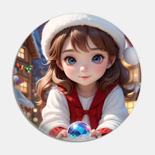 Charming Little Girl in Christmas Attire Pin