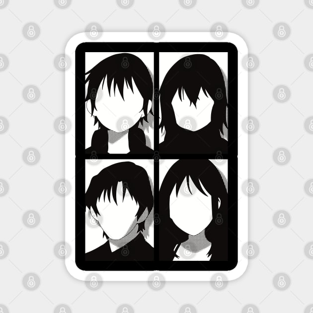 Erased anime | All main character in black and white pop art minimalist design | Satoru fujinuma x Kayo hinazuki x Airi katagiri x Gaku yashiro Magnet by Animangapoi