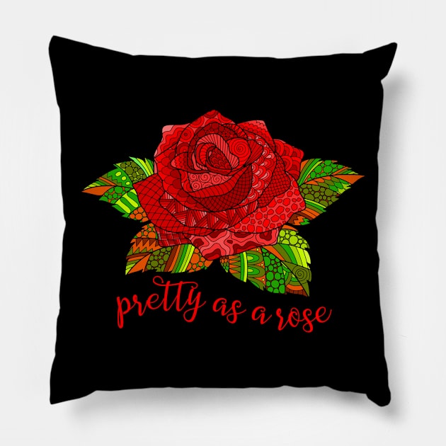 Pretty as a Rose - Red Pillow by AlondraHanley