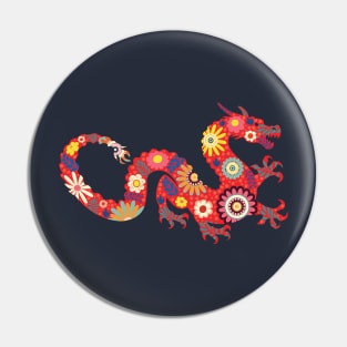 Red dragon with flowers Pin