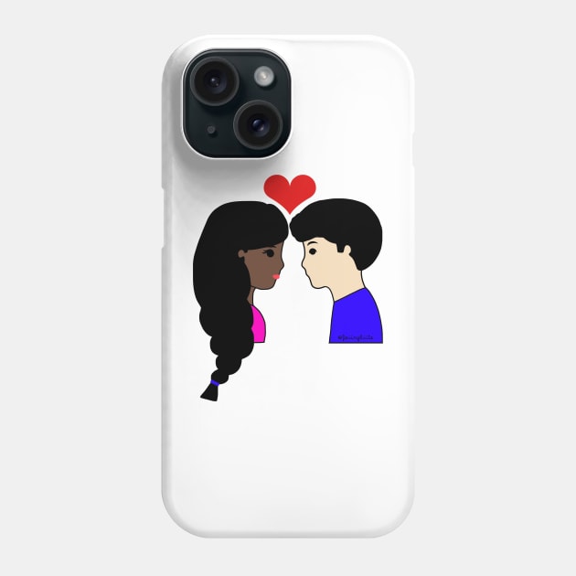 Cute Interracial Couple Love Cartoon Fair/Dark Phone Case by faiiryliite