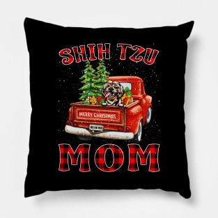 Christmas Shih Tzu Mom Santa Hat Truck Tree Plaid Dog Mom Christmas Pillow