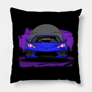 Blue C8 Corvette Stingray Midnight Moon Supercar Racecar Muscle Car Sportscar Corvette C8 Pillow