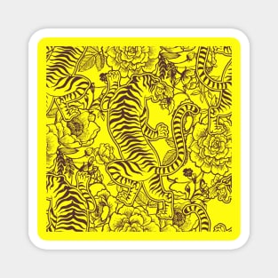 Chinese Tiger Vintage Pattern Sunshine Yellow - Retro Hong Kong Print Magnet