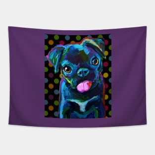 Derpy Black Pug Puppy with Polka Dots Tapestry