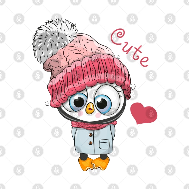 Cute penguin girl in a winter hat and scarf by Reginast777