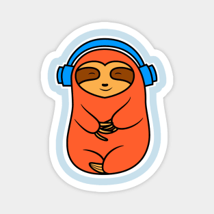 Happy Orange Sloth Listening to Music Magnet