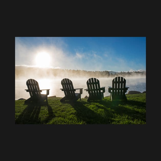 Adirondack chairs overlooking Mirror Lake in Lake Placid Sun by WayneOxfordPh