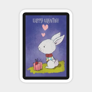 Happy Valentine with a cute rabbit thinking about his love Magnet
