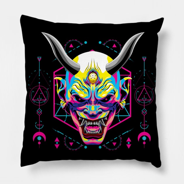 oni head mask popart Pillow by SHINIGAMII