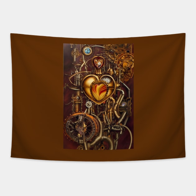 Steampunk mechanical heart Tapestry by Dendros-Studio