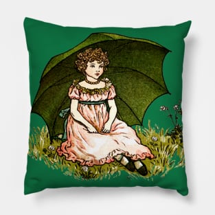 Vintage Girl With Umbrella Illustration Pillow