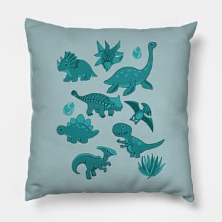 Teal Dinosaurs Pillow