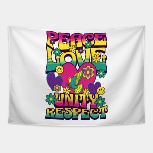 PEACE LOVE UNITY RESPECT - 60's steez (yellow/pink) Tapestry