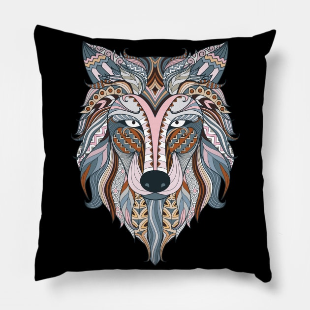 Boho Wolf art Pillow by lucid