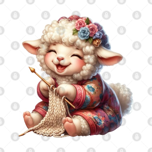 Sheep Knitting A Sweater by Chromatic Fusion Studio