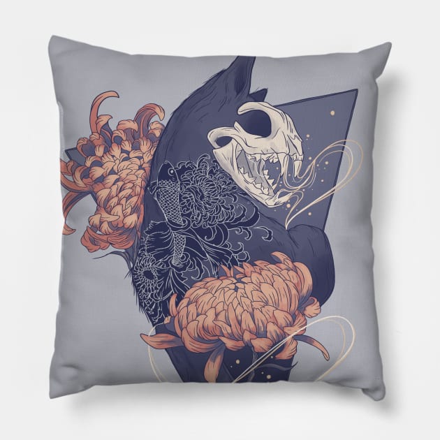 Cat Skull Pillow by Jess Adams