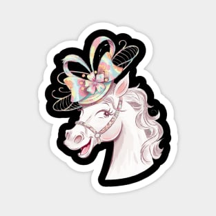 Cute and Funny horse wearing hat of derby party Magnet