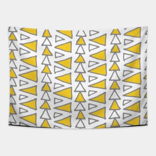 Mustard Yellow Grey and White Triangles Pattern Tapestry