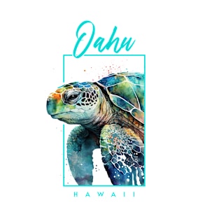 Oahu Hawaii Watercolor Sea Turtle Portrait T-Shirt