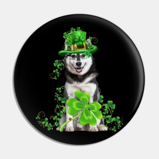 Lucky Husky Dog Shamrock St Patrick's Day Pin