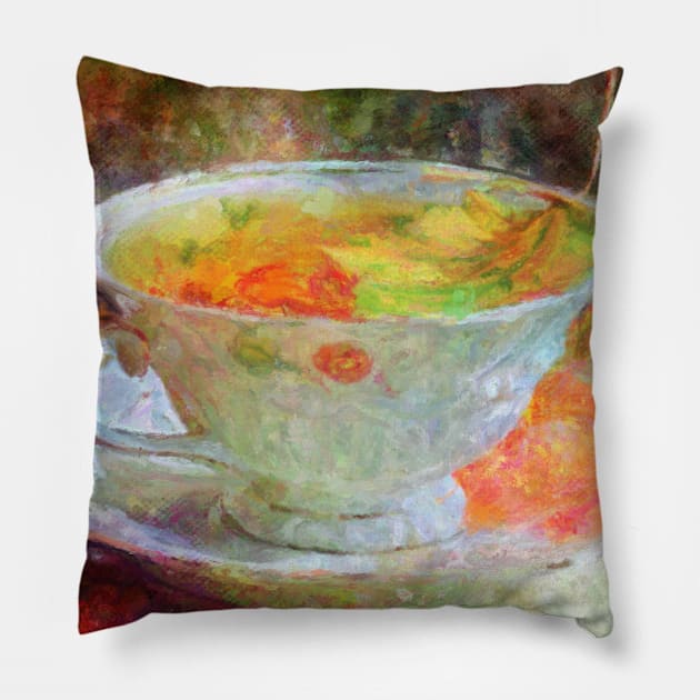 Autumn Leaf Teacup Impressionist Painting Pillow by BonBonBunny