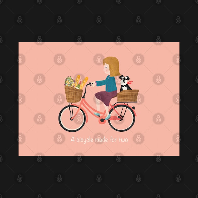 Lady on a red Dutch bike with a dog and a picnic by NattyDesigns